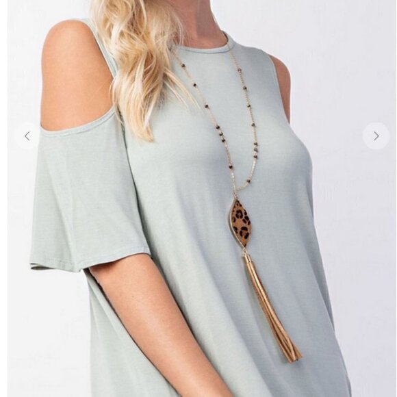 Rae Mode Hi Low Cold Shoulder Top Moss Green Viscose Modal Buttery Soft 3X Plus - Picture 2 of 12